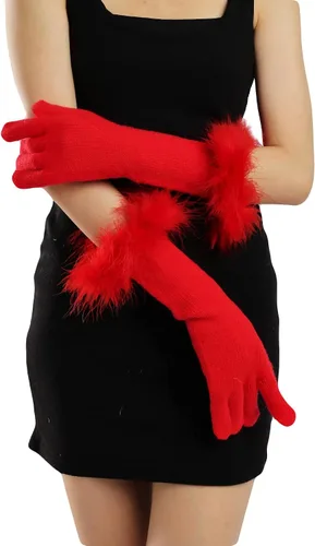 Vista 62 de Sahabowi Guantes de cuero para clima frío Manopla de lana cálida de invierno para mujeres
