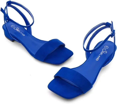 Vista 8 de Shoe Land SL-Melinda - Sandalias de tacón bajo para mujer, con puntera abierta, correa al tobillo, sandalias clásicas de tacón grueso