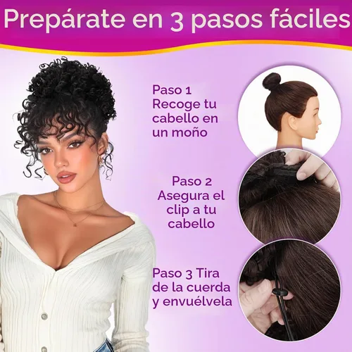 Vista 4 de PEACOCO - Piezas de pelo para moño desordenado para mujer, gran moño afro rizado elástico con cordón, moño de onda suelta sintético, extensión