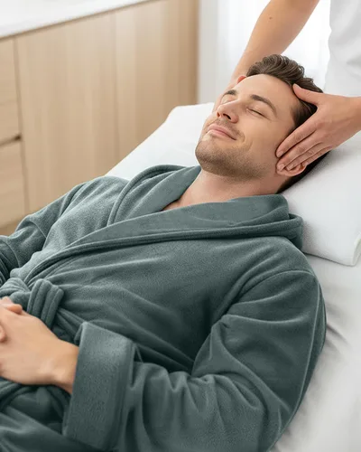 Vista 6 de NY Threads Bata de baño con capucha para hombre, de felpa de lujo, con capucha, bata de baño de spa para hombre