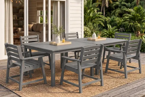 Vista 14 de Juego de comedor al aire libre HDPE para 4, mesa cuadrada y Negro