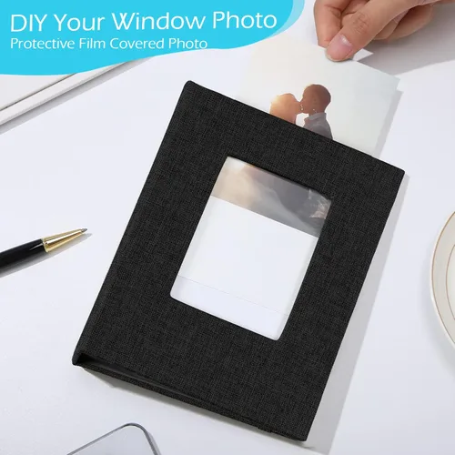 Vista 4 de Tinlade Álbum de fotos pequeño de 10 piezas de 4 x 6 pulgadas, 26 páginas transparentes con capacidad para 52 imágenes, cubierta de lino, libro