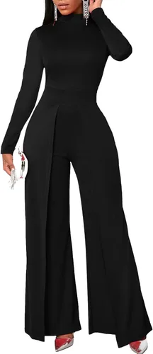 Vista 3 de Overol de pierna ancha para mujer, casual, de una pieza, manga larga, con pantalones superpuestos
