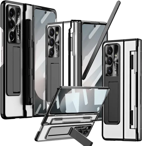 Vista 31 de Funda transparente para Samsung Galaxy Z Fold 3 con soporte para bolígrafo S y bolígrafo, diseño de una pieza con protector de bisagra Protector