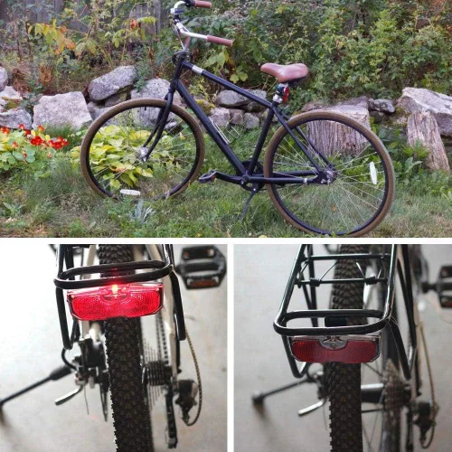 Vista 8 de Luz trasera de bicicleta, reflector trasero de bicicleta para portaequipajes, luz trasera reflectante de aleación de aluminio, montaje en tornillo