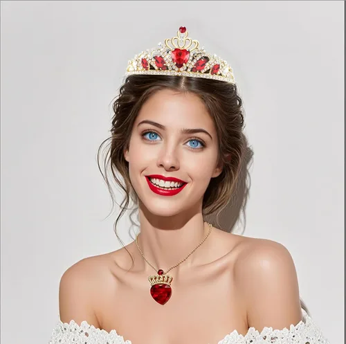 Vista 5 de Descendant 4 Rise of Red Crown and Necklace Descendant 4 Gold Tiara Jewelry Set Queen of Hearts Crown Eive Costume Gift for Girls Teen Party