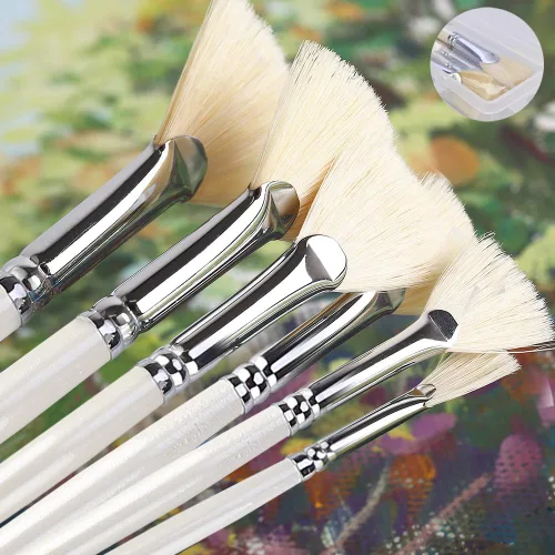 Vista 6 de Amagic Juego de 6 pinceles de abanico – Cerda de cerdo natural – Pinceles suaves anti-desprendimiento para pintura al óleo de acuarela acrílica