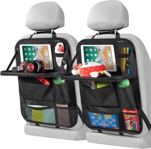 Vista 13 de LUCMO Organizador de asiento trasero de coche con soporte para tableta - 2 piezas, organizador de almacenamiento de coche con 6 bolsillos