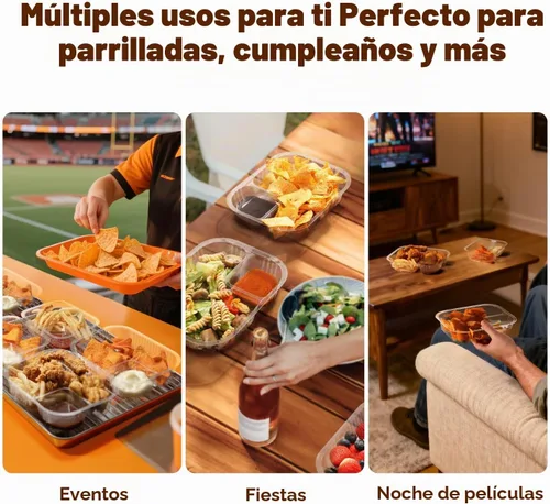 Vista 6 de Fit Meal Prep Paquete de 125 bandejas de plástico para nachos de 12 onzas, 2 compartimentos desechables para virutas y inmersiones, recipientes