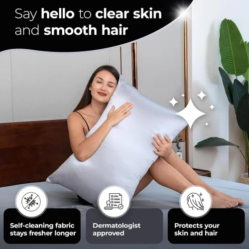 Vista 4 de Silvery Juego de sábanas de cama con infusión de plata - Tela de auto-enfriamiento galardonada con tecnología de auto-limpieza Silvery™ que se Gris
