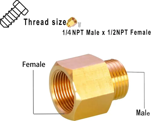 Vista 2 de AOPANDA Instalación de tubería de latón, adaptador reductor, tubo NPT macho de 1/4 x 1/2 tubo NPT hembra (paquete de 4)