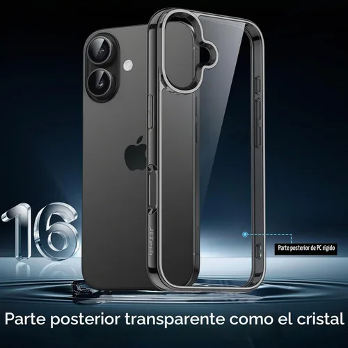 Vista 3 de JETech Funda para iPhone 16, antiamarilleo, color negro Shockproof Protection, Scratch Resistant Hard PC Back, Durable Transparent TPU Bumper