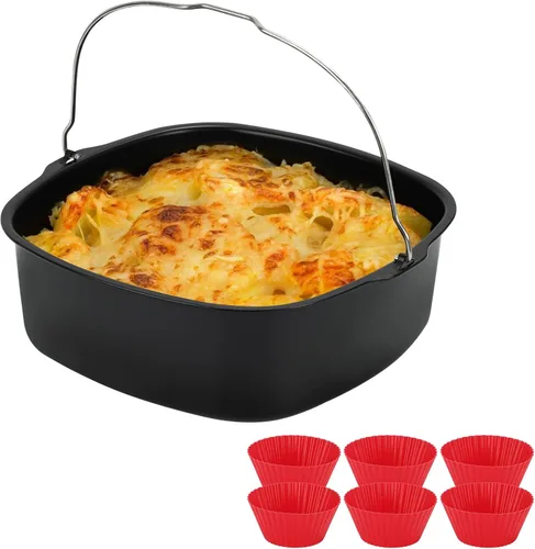 Vista 8 de Molde para freidora de aire de 6.89 pulgadas, sartén antiadherente para tartas, freidora de aire, para pasteles, pizza, hornear pan, bandeja
