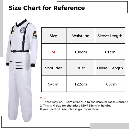 Vista 5 de SalLady Man Astronaut Costume Spaceman Suit Pilot Flying Suit for Man Woman, Adult Cosplay Costume Jumpsuit for Halloween