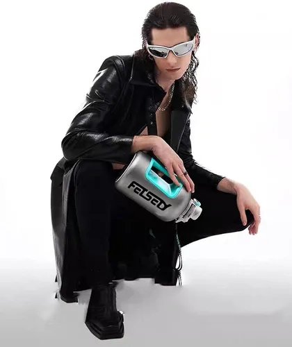 Vista 2 de FEISEDY Gafas de sol futuristas envolventes ovaladas y frescas Y2K con marco grueso, vintage de los años 90 para hombres y mujeres, B2951