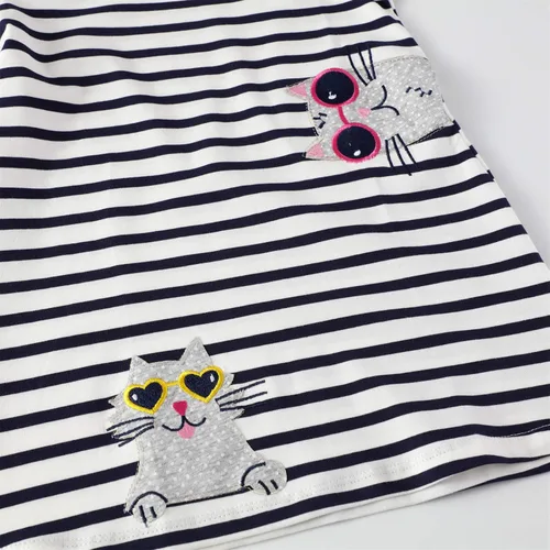 Vista 3 de HILEELANG Vestidos de manga corta para niñas pequeñas, vestido de verano de algodón casual con vuelo