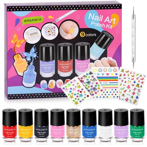 Vista 8 de wakaniya Kit de esmalte de uñas para niños, no tóxico, secado rápido, despegable, mini esmalte de uñas para niños pequeños con calcomanías de gemas