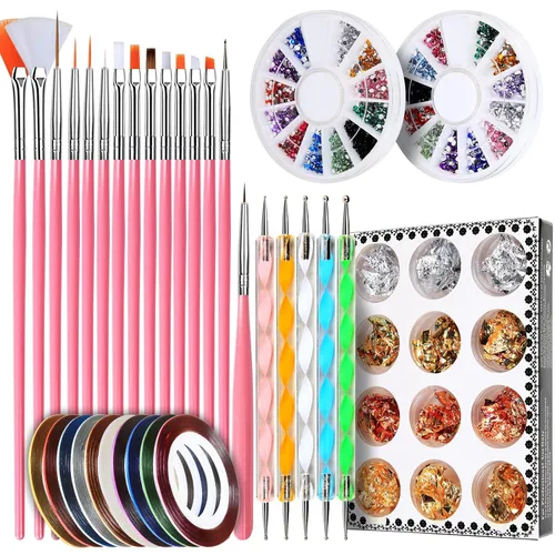 Vista 8 de Teenitor Diseñador de bolígrafos de uñas, herramienta de arte de uñas con 15 pinceles de pintura de uñas, herramienta de punteo de uñas, lámina