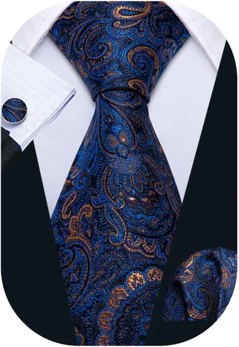 Vista 169 de Barry.Wang - Juego de corbata de seda para hombre, diseño de cachemira, pañuelo y gemelos de bolsillo