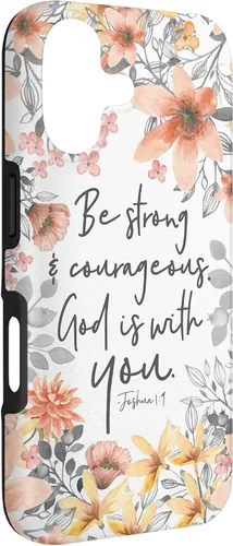 Vista 3 de Funda para iPhone 17 con cita cristiana de Joshua 1:9 con diseño de acuarela bonita floral