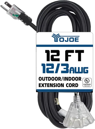 Vista 18 de YOJOE Cable de extensión de 3 salidas para interiores y exteriores con extremo iluminado, cable de alimentación de 3 clavijas 15A resistente a