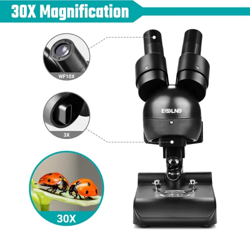 Vista 2 de ESSLNB Microscopio estéreo binocular montado, microscopios, microscopio biológico portátil con oculares WF10x, objetivos 3X, aumento 30X