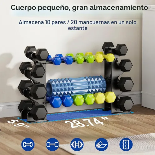 Vista 3 de Dumbbell Rack Stand for Home Gym: Rack Only Holder for Dumbbells, Free Weights, 400LB Capacity Heavy-Duty Compact Storage Organizer