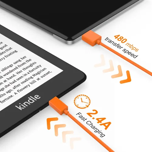 Vista 7 de Saipomor Cable de carga micro USB, cable Syn de datos compatible con tabletas Fire y lectores electrónicos Kindle (naranja)