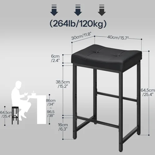 Vista 3 de HOOBRO Taburetes de Bar, Taburetes de Silla de Montar de 25.4", Taburetes con Tapicería de PU, Taburetes de Altura de Mostrador con Reposapiés