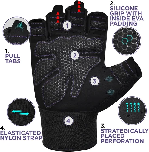 Vista 2 de RDX Guantes de levantamiento de pesas para gimnasio, entrenamiento de fitness, protección completa acolchada antideslizante, ultra ventilados