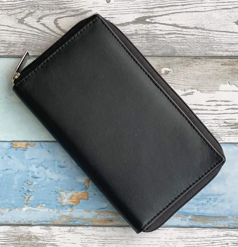 Vista 5 de Organizador de cuero genuino con cremallera para tarjetas de crédito para mujer, Negro