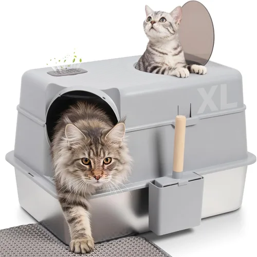 Vista 7 de Caja de arena de acero inoxidable con tapa, caja de arena para gatos