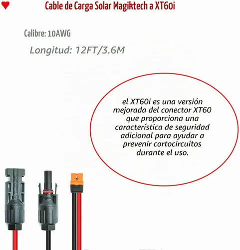 Vista 2 de Kit de panel solar resistente de 10 AWG de 12 pies, cable de carga a conectores XT60i, adaptador para estaciones de energía portátiles, generadores