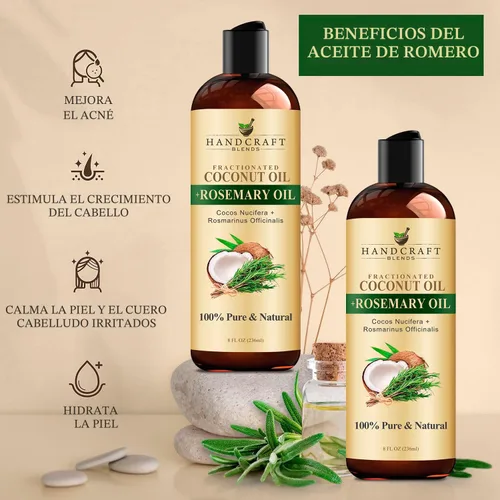 Vista 7 de Handcraft Blends Aceite de Coco Fraccionado Infundido con Romero - 8 Fl Oz - 100% Puro y Natural - Grado Premium Aceite Portador para Piel, Cabello