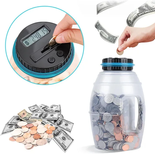 Vista 4 de Alcancía extra grande para niños y adultos, banco digital Vcertcpl con contador de monedas LCD, capacidad de 2.8 L, tarro de dinero para adultos
