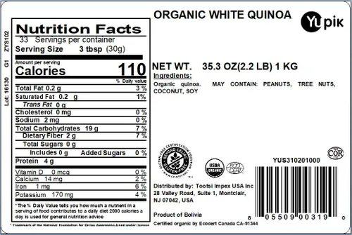 Vista 2 de Yupik Quinua blanca orgánica, 2.2 libras (35.2 onzas), sin OMG, sin gluten, kosher, vegana, granos blancos crudos, sin sal, sin aceite, proteína a