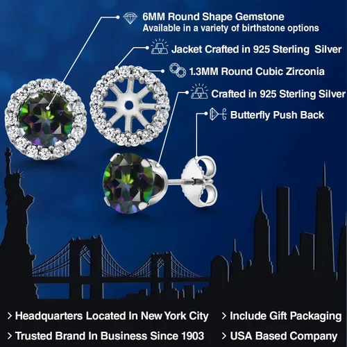 Vista 189 de Gem Stone King Aretes redondos de plata de ley 925 de 0.236 in con piedra natal extraíble para mujer