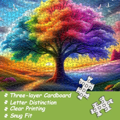 Vista 3 de Rompecabezas del Árbol del Arco Iris de la Vida para Adultos de 1000 Piezas, Rompecabezas de Gradiente de Paisaje Colorido, Rompecabezas