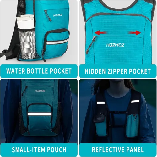 Vista 6 de HOZMOZ Mochila de senderismo pequeña de 10L para mujeres y hombres, mochila plegable de viaje, mochila plegable para acampar y senderismo