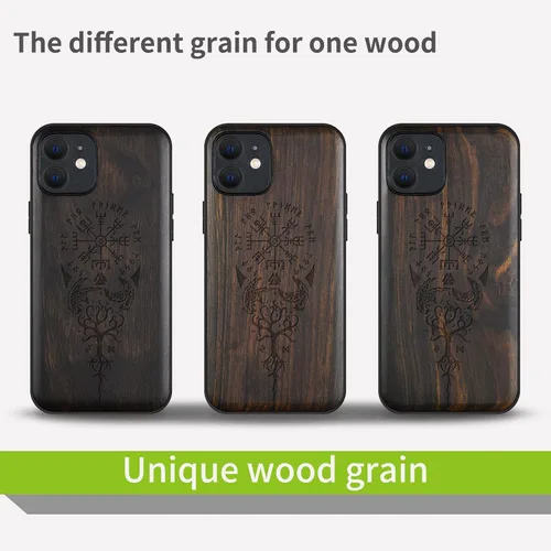 Vista 7 de Carveit Funda magnética de madera para iPhone 12 [madera real dura y TPU suave] a prueba de golpes, funda protectora híbrida única y elegante