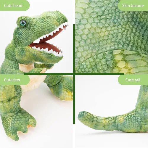 Vista 5 de PUNP Peluche de dinosaurio gigante, juguete de peluche T Rex, 22 pulgadas, tiranosaurio de peluche, regalo para niños, verde