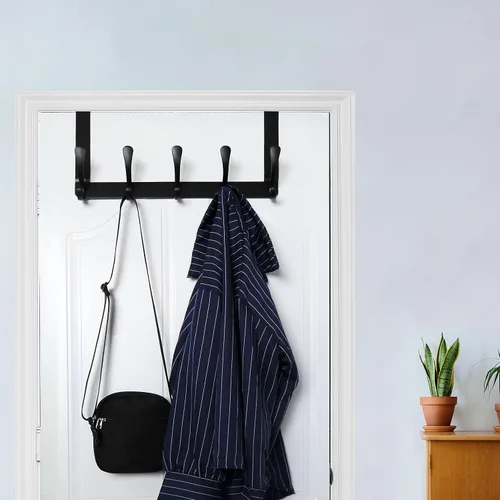 Vista 2 de WEBI Ganchos para colgar sobre la puerta, colgador de puerta, toallero sobre la puerta, perchero, toallero para abrigos, ropa, baño, color negro