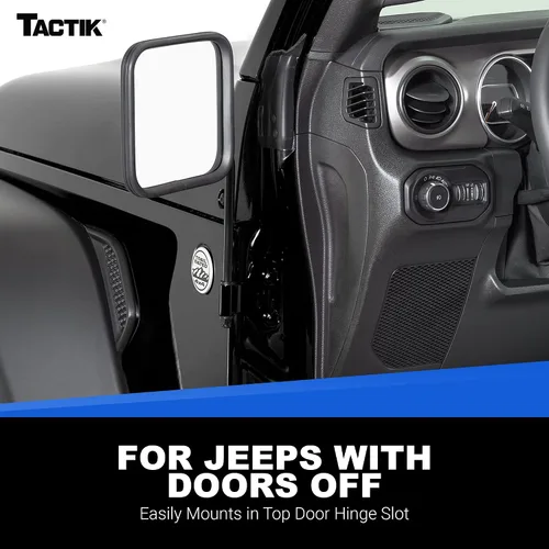 Vista 2 de TACTIK Espejos laterales de aventura, cabeza cuadrada, compatible con Jeep Wrangler CJ YJ TJ JK JL y Gladiator JT 1976-2023 – Jeep Mirrors Doors