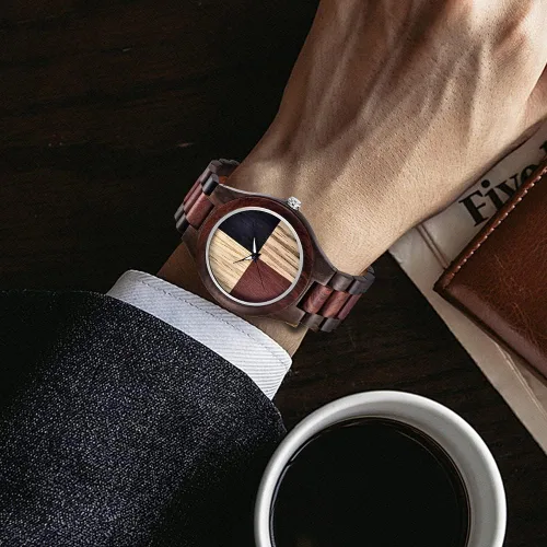 Vista 4 de Wooden Watches for Men Handmade Colorful Bamboo Engraved Wood Watch Analog Quartz Men's Wooden Watch Cus-Q1230