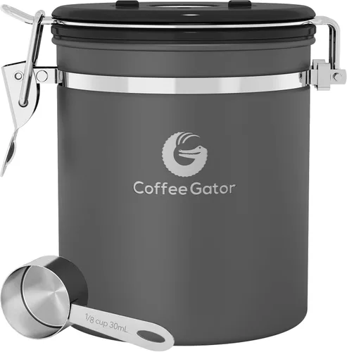 Vista 16 de Coffee Gator - Recipiente para café de acero inoxidable hermético de 11 oz, contenedor de almacenamiento de alimentos para cocina con rastreador