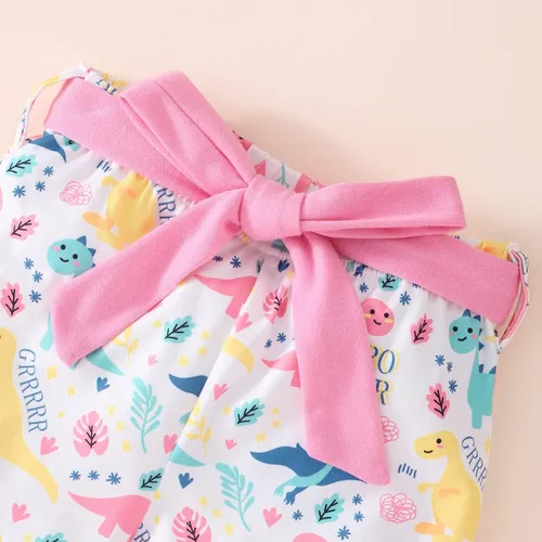 Vista 3 de Conjunto de 2 piezas para niña, camisa y pantalones cortos con cinturón, ropa de verano de 2 a 7 años