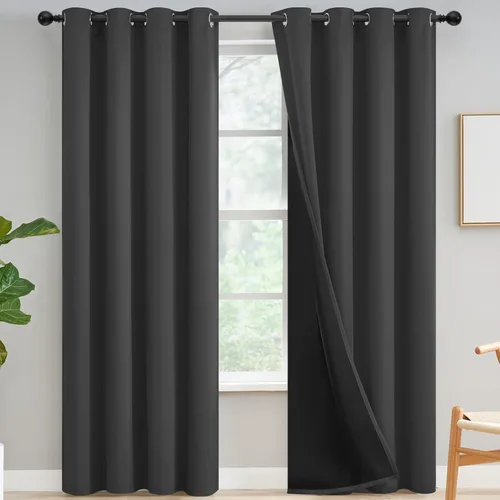 Vista 61 de Yakamok Cortinas negras, cortinas de ventana con aislamiento térmico y eficiencia energética para dormitorio, cortinas opacas completas y cortinas