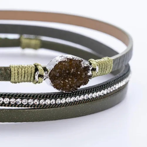 Vista 119 de FANCY SHINY - Pulsera de cuero estilo bohemio, pulsera de cuentas de cristal con cierre magnético, regalos de joyería para mujer