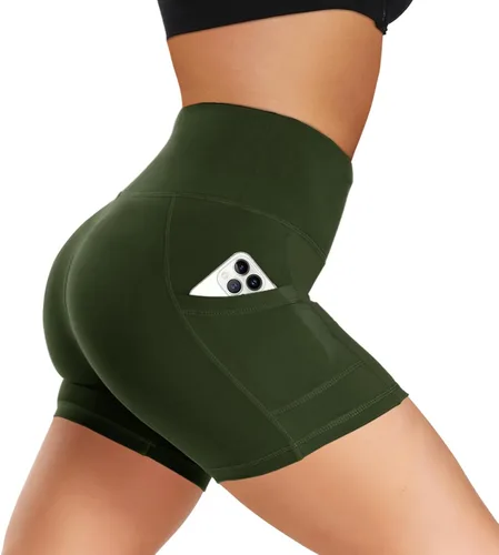 Vista 9 de Biker Shorts for Women with Pockets - 8"/5"/3" Booty Black Spandex Shorts Verde militar