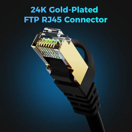 Vista 5 de Cable Ethernet Cat 7 de 0.6 pies, cable de Internet de alta velocidad de 10 Gbps, blindado SFTP, cobre puro OFC, cable de red LAN RJ45 CAT7